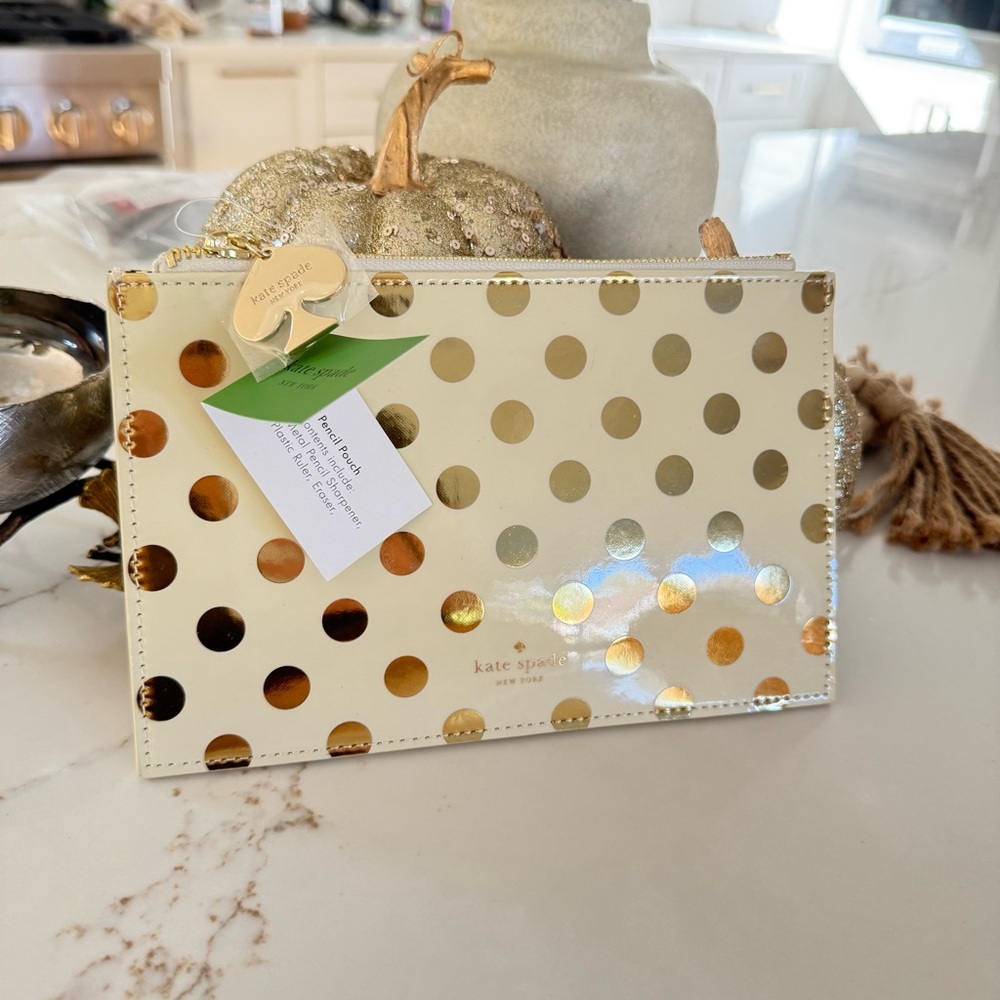Kate Spade Gold Dots Pencil Case / or used for Makeup Bag, Change Purse - NWT - Picture 4 of 9